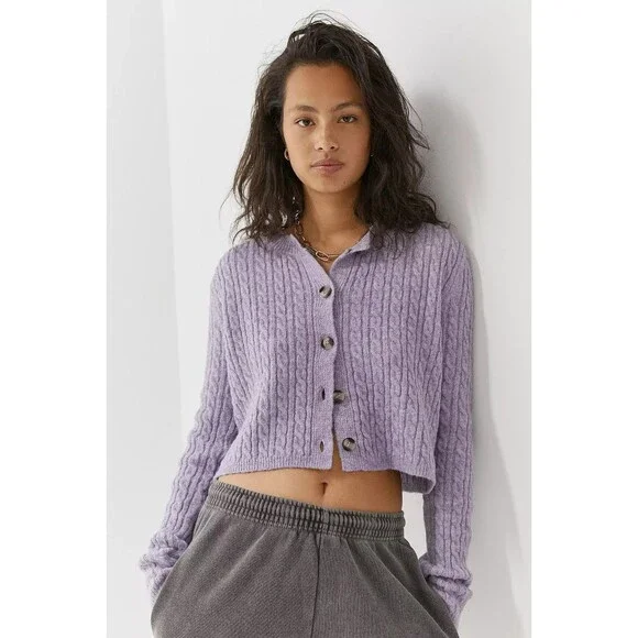 Urban Outfitters Cable Knit Cardigan in Purple Size SMALL - Picture 5 of 5